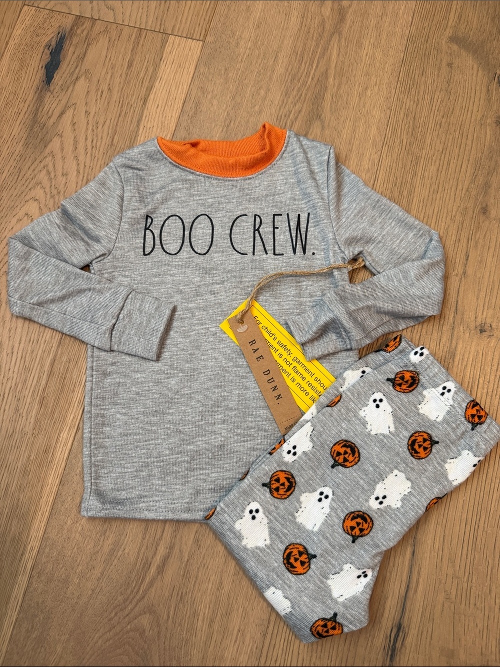 Rae Dunn Gray and Orange Boo Crew Baby Toddler Halloween Pajama Set